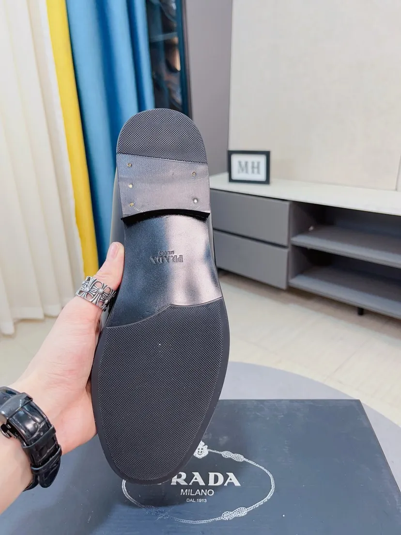 Men's shoes 💰540🌹🌹【PRADA Leather Shoes】Top purchasing agency Original imported Italian custom-made open-edge beaded cowhide leather surface, fully imported water-dyed breathable cowhide lining, original factory special molded sole super comfortable, size: 38-44